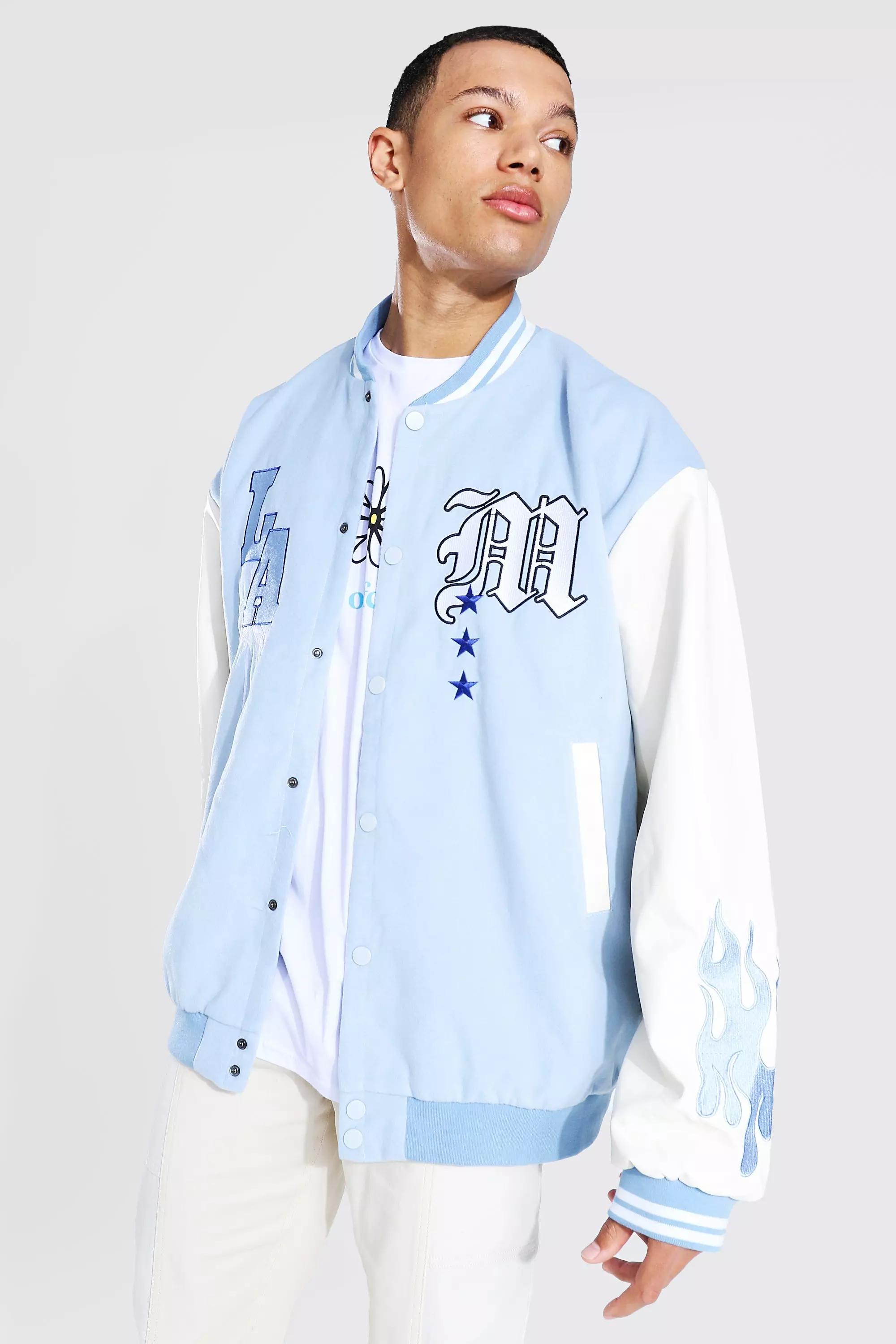 Varsity jacket best sale light blue